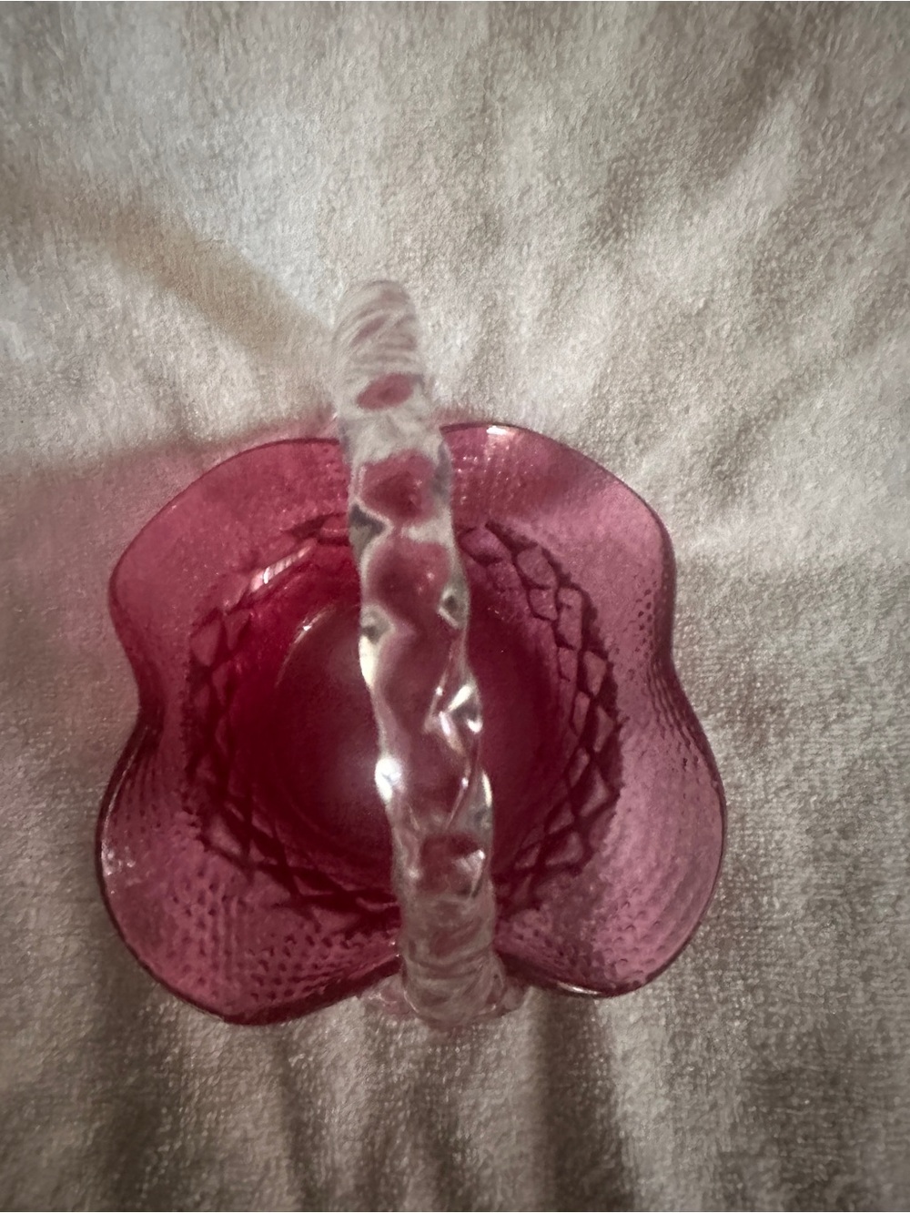 Vintage Fenton Cranberry  Glass basket with berries at bottom of the handle - Picture 2 of 7